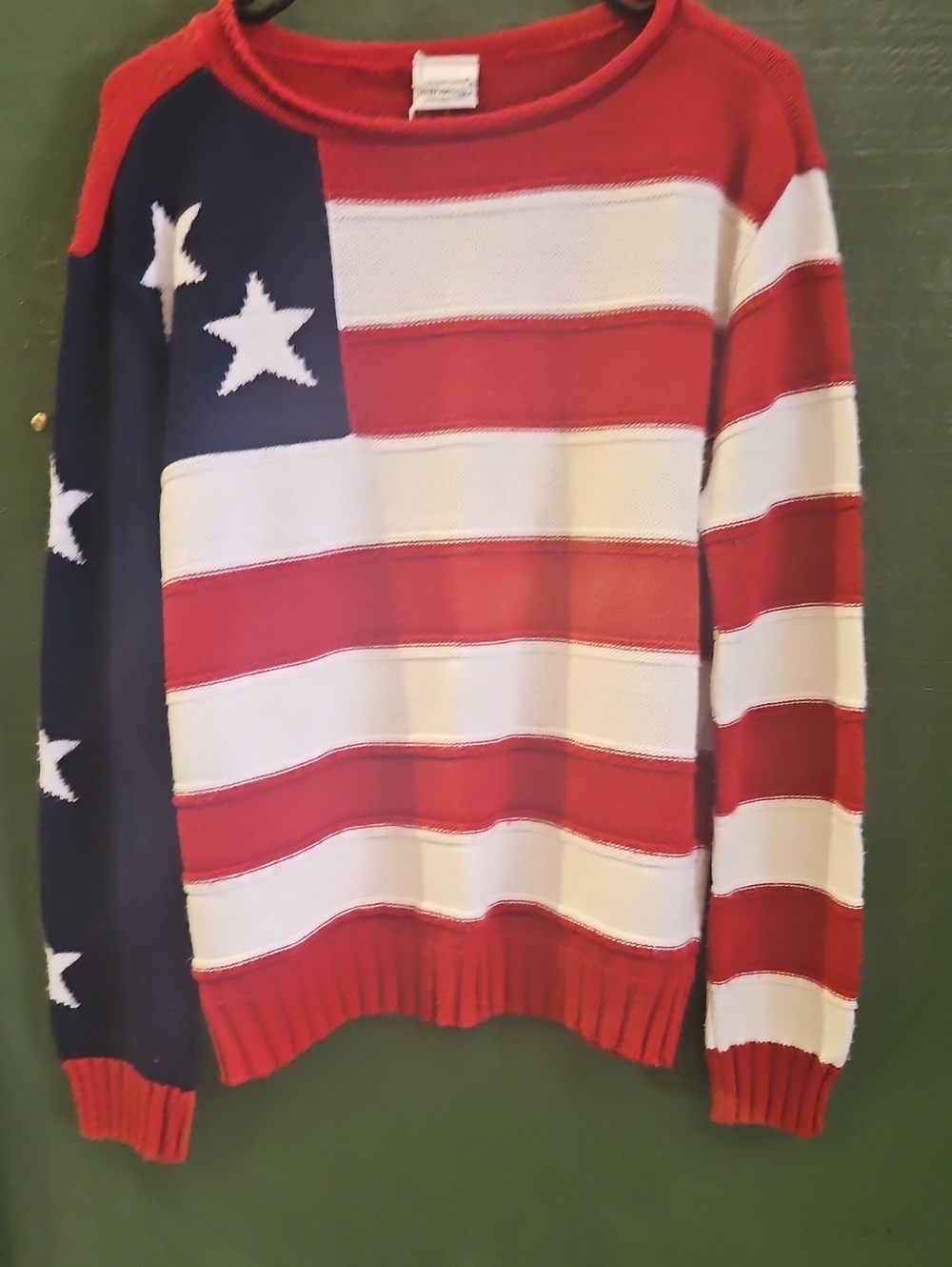Newport News Red White Blue Flag-Pattern Crewneck Sweater